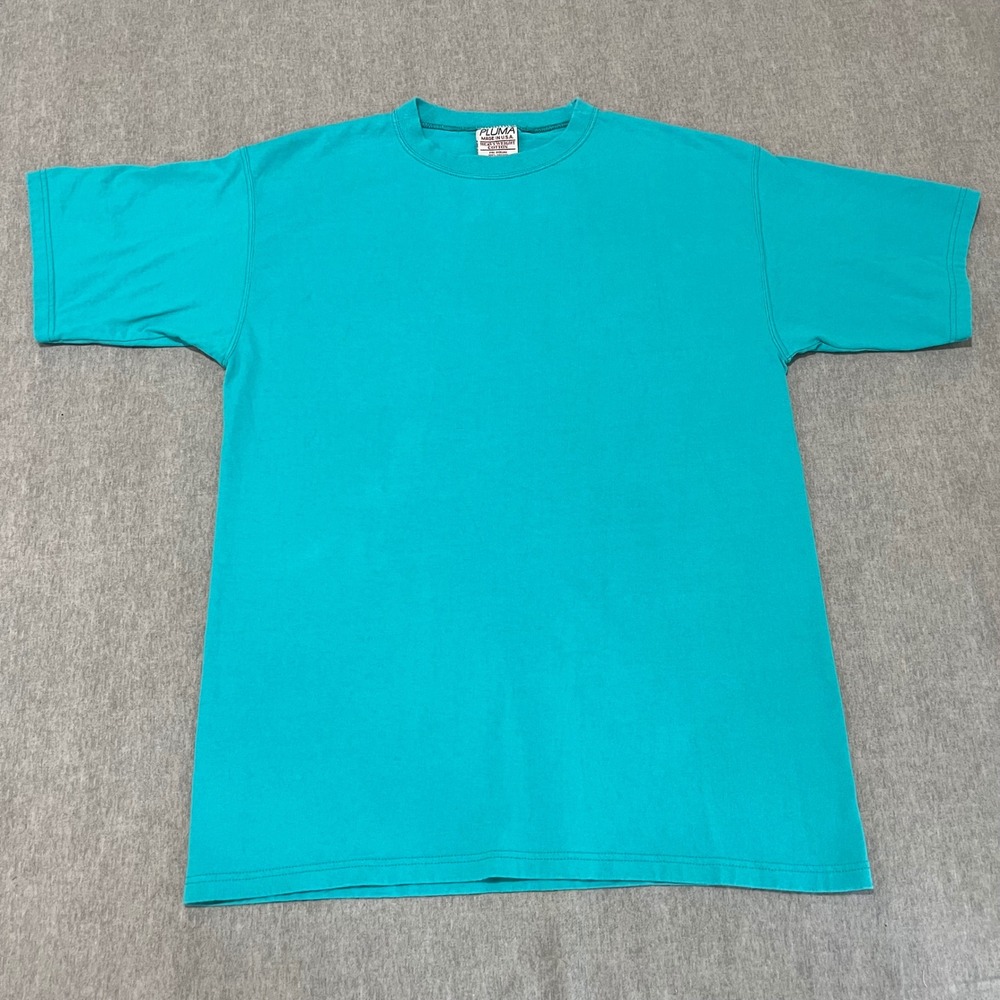 Pluma Mens Vintage Heavyweight Cotton T-Shirt Teal Made in‎ USA Size M Solid - Picture 2 of 7